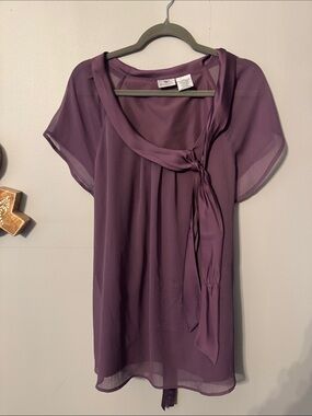 Worthington Woman Plum Tie-Detail Chiffon Blouse size 1x